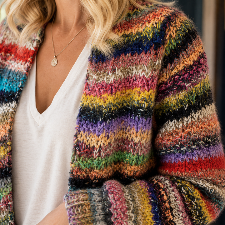 Nansi - Women's multicoloured striped chunky knit open-front cardigan