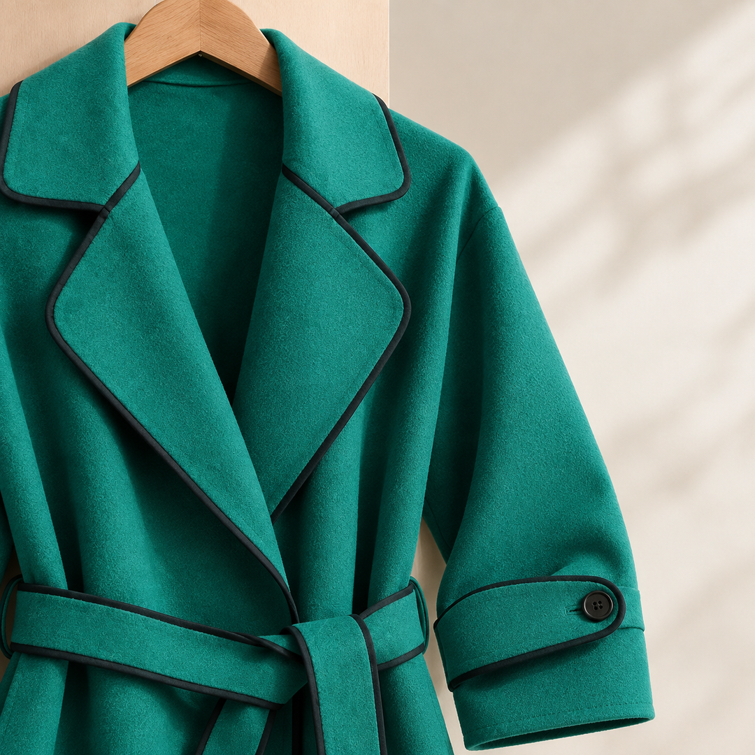 Women's Belted Wrap Coat with Contrast Piping – Wantage