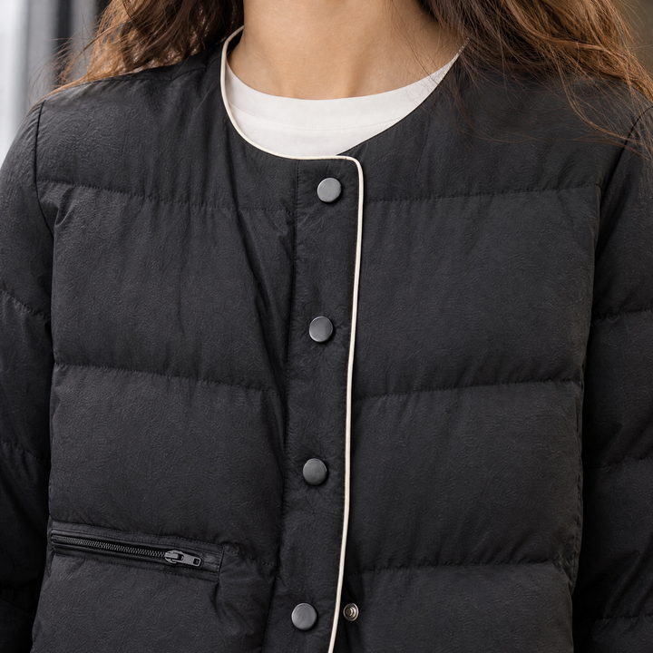 Women's Collarless Quilted Down Jacket with Contrast Piping – Sedbergh