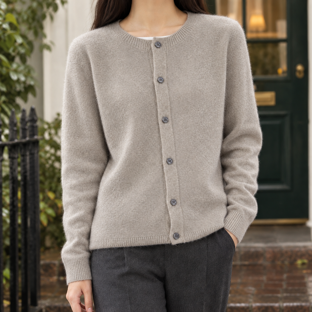 Women's Wool Crew Neck Button-Through Cardigan – Gwenllian