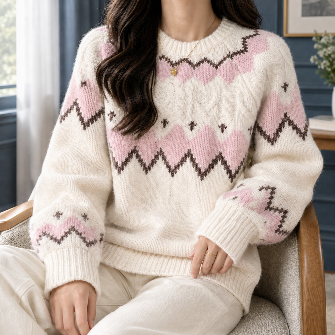 Eunice - Women's Fair Isle cable knit crew neck jumper