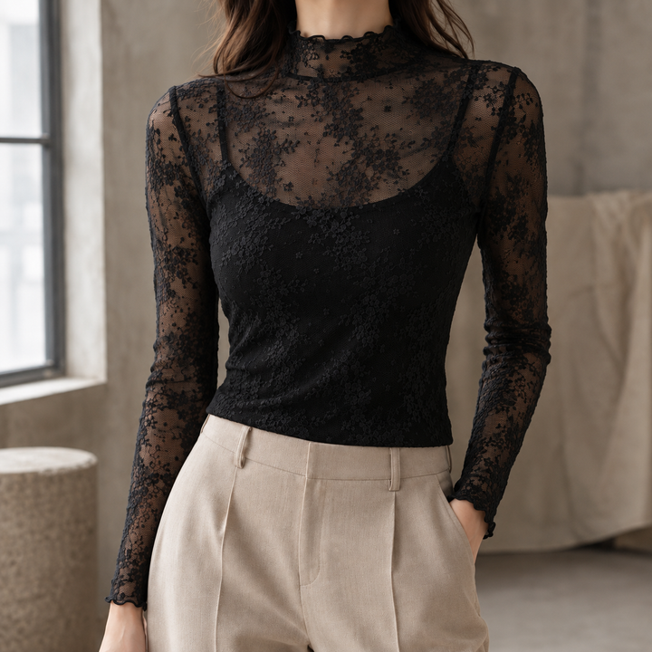 Anouk-Faye Mock Neck Top, view 2 - Elena Harper