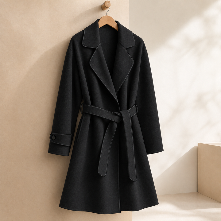 Women's Belted Wrap Coat with Contrast Piping – Wantage