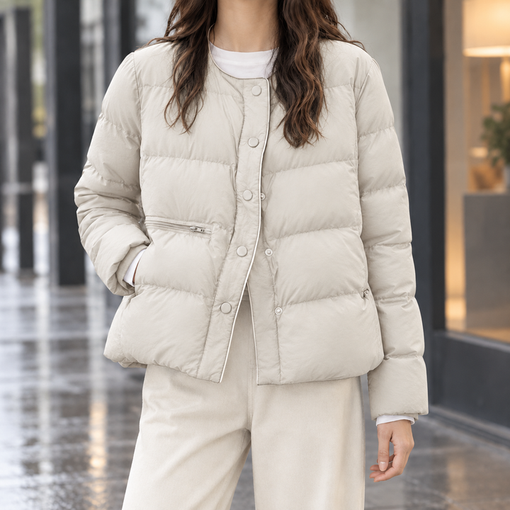 Women's Collarless Quilted Down Jacket with Contrast Piping – Sedbergh