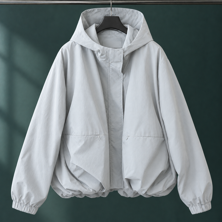 Women's Oversized Hooded Zip-Up Jacket with Gathered Hem Truro, view 4 - Elena Harper