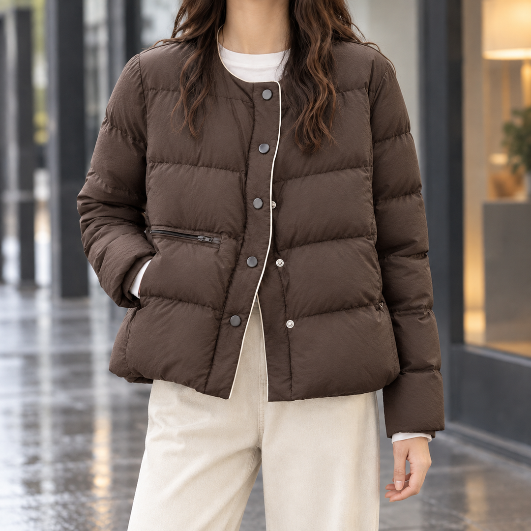 Women's Collarless Quilted Down Jacket with Contrast Piping – Sedbergh