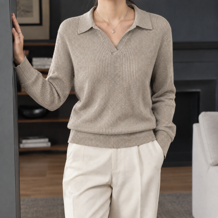 Women's Ribbed Knit Polo Collar Jumper – Janet