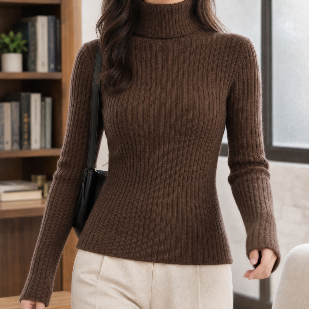 Women's Wool Blend Ribbed Slim Fit Roll Neck Jumper – Heulwen