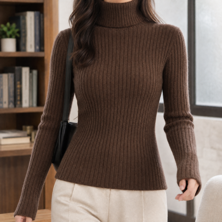 Women's Wool Blend Ribbed Slim Fit Roll Neck Jumper – Heulwen