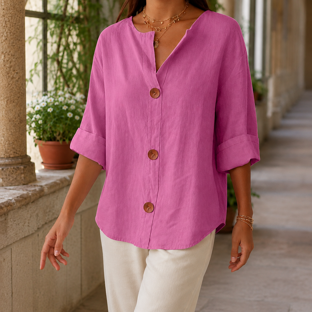 Women's Relaxed V-Neck Three-Quarter Sleeve Shirt – Valencia