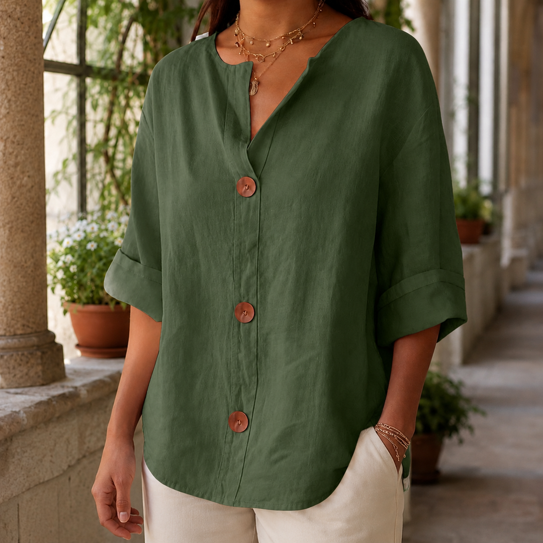 Women's Relaxed V-Neck Three-Quarter Sleeve Shirt – Valencia