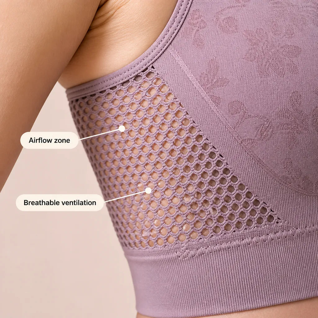 Aluvelle Wireless Lift Bra with Breathable Mesh & Lace-look V-Neck - Elena Harper