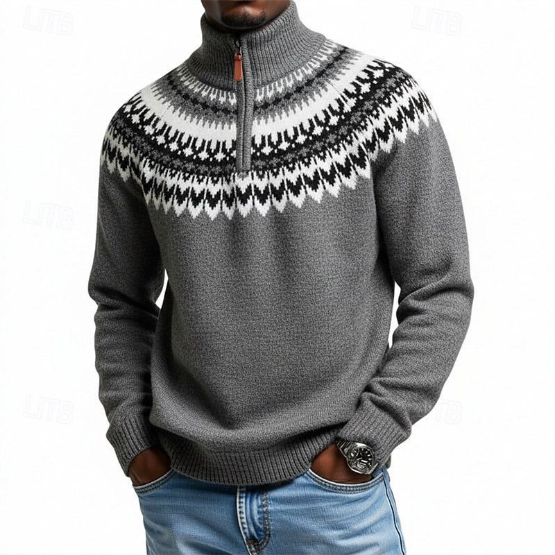Cormac | Men's Patterned Quarter-Zip Sweater with Knit Collar