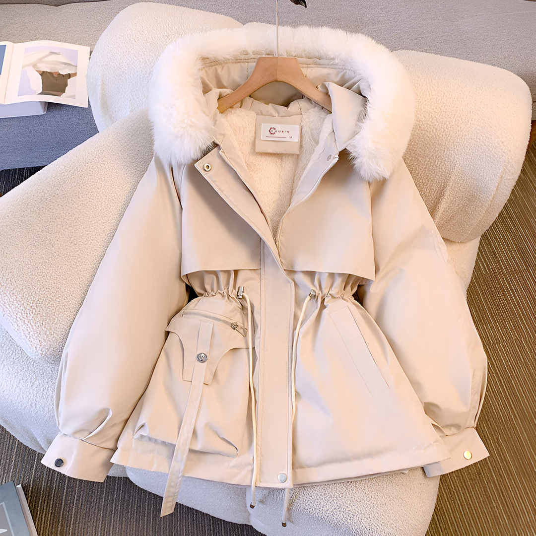 PUFFER JACKET WITH FAUX FUR HOOD FOR WOMEN