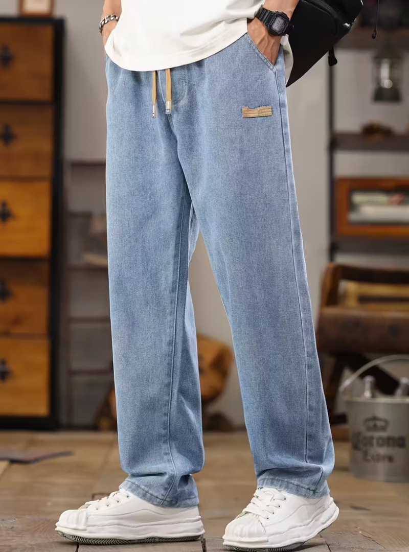 Men's Straight Leg Drawstring Jeans - Elena Harper