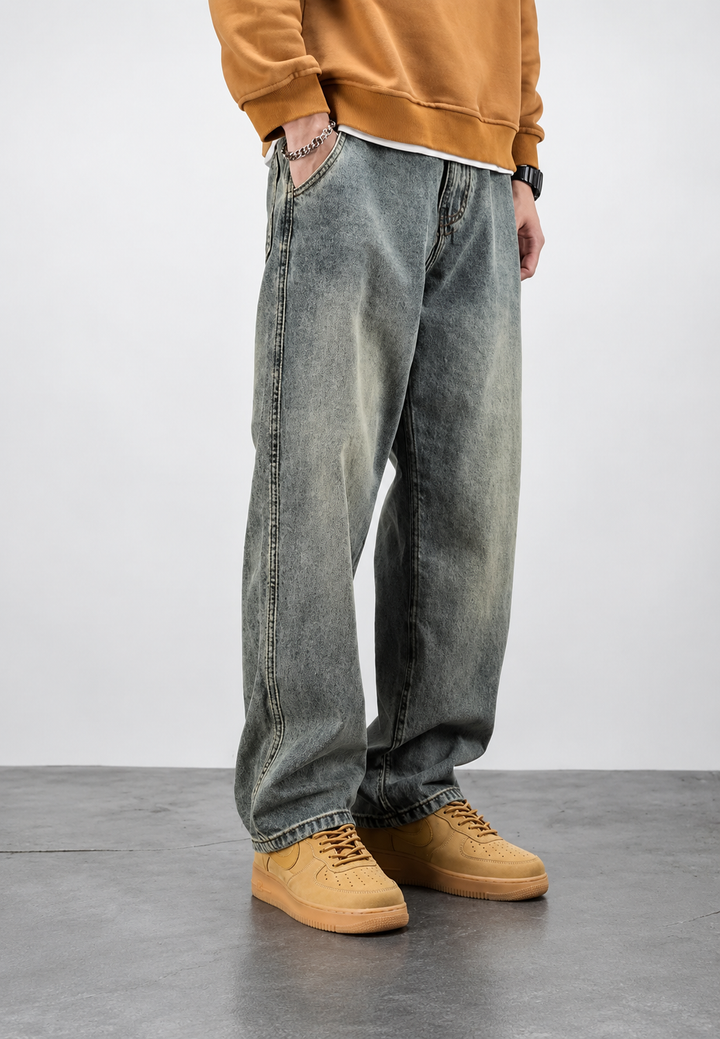 Men's loose fit jeans with washed effect, straight leg - Roderik