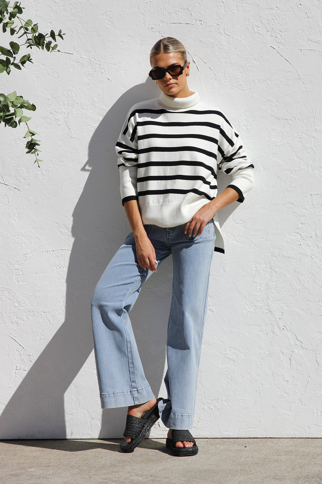 Women's Oversized Striped High Neck Sweater - Runa