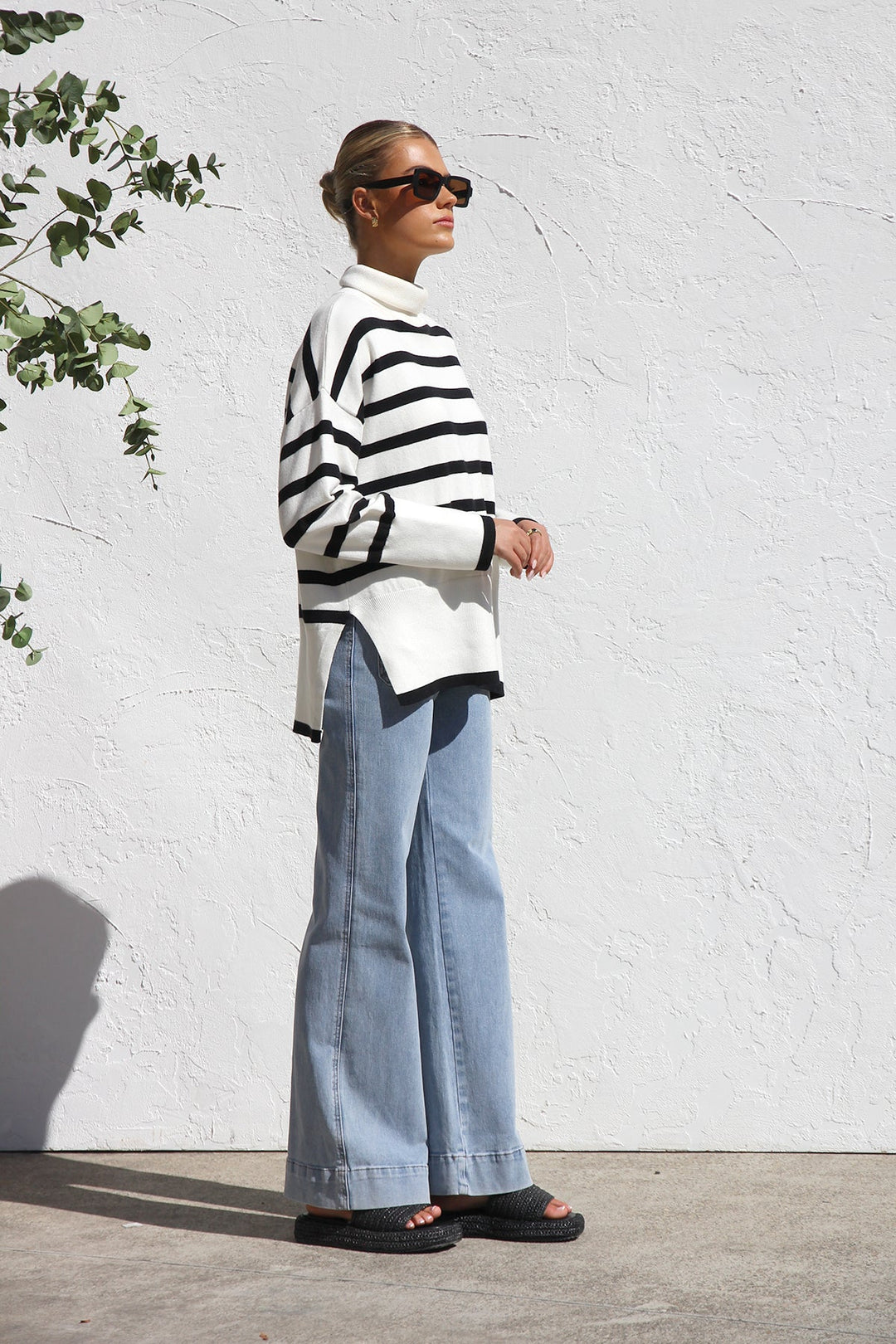Women's Oversized Striped High Neck Sweater - Runa