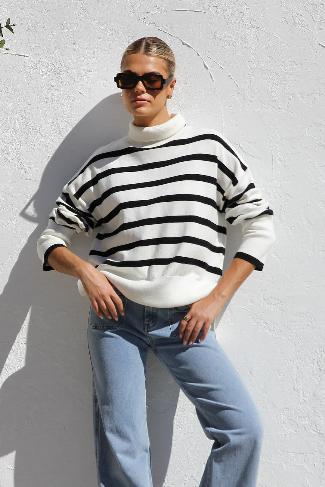 Women's Oversized Striped High Neck Sweater - Runa