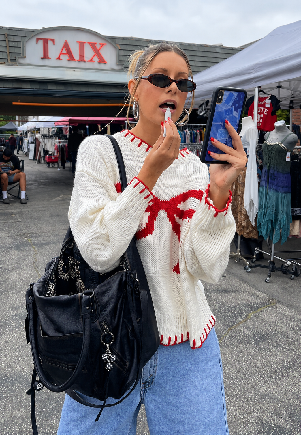 Oversized Jacquard Knit Sweater with Bow - Conny