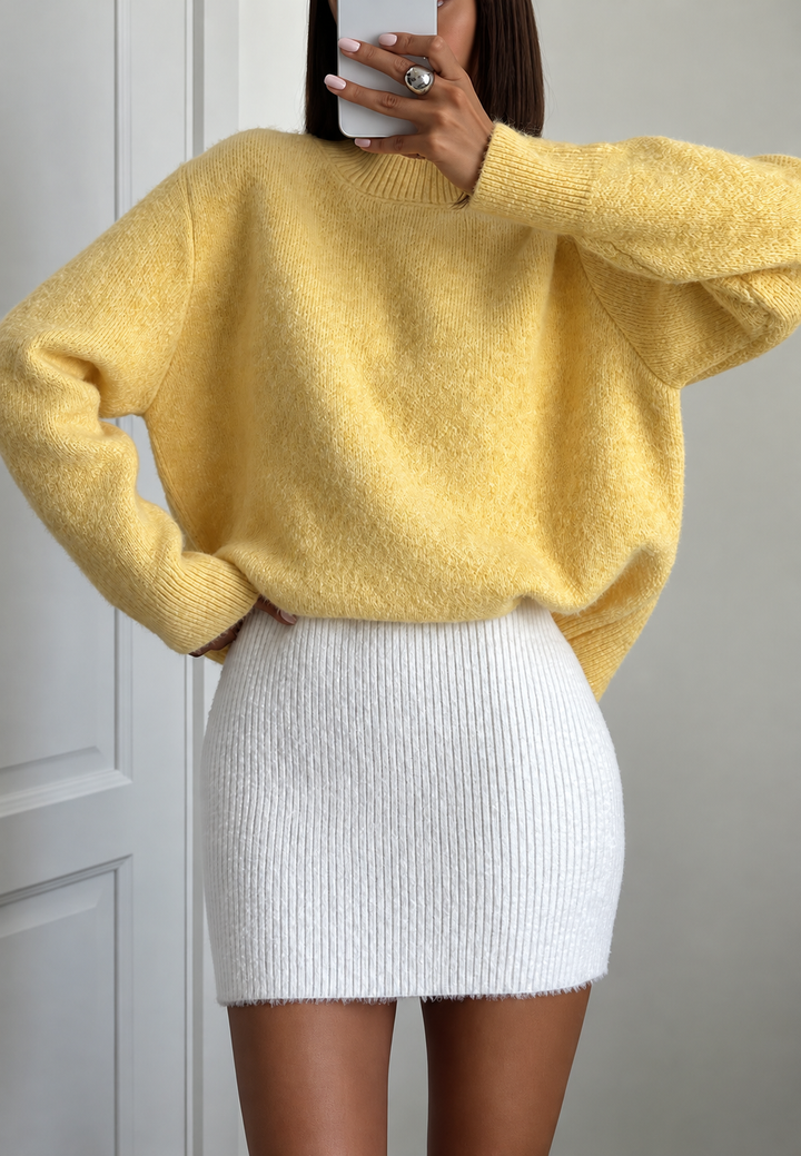 Oversized Women's Sweater with Fluffy Knit and Round Neck - Agneta