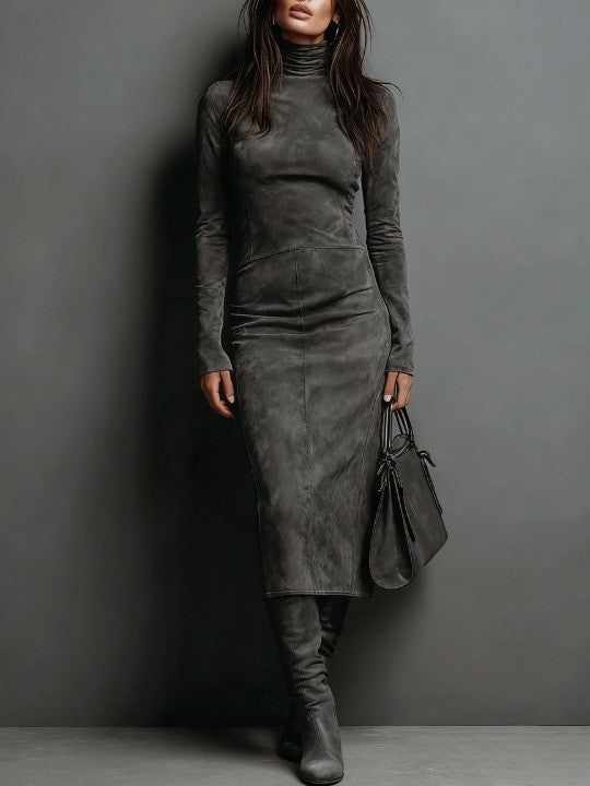 Robine Long Sleeve Suede Midi Dress - Elena Harper