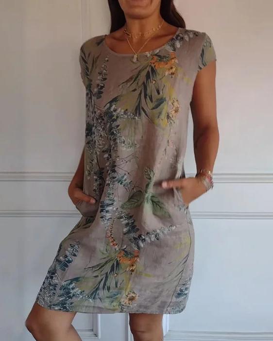 Light Cotton-Linen Dress with V-Neck and Pockets | Ideal for Summer