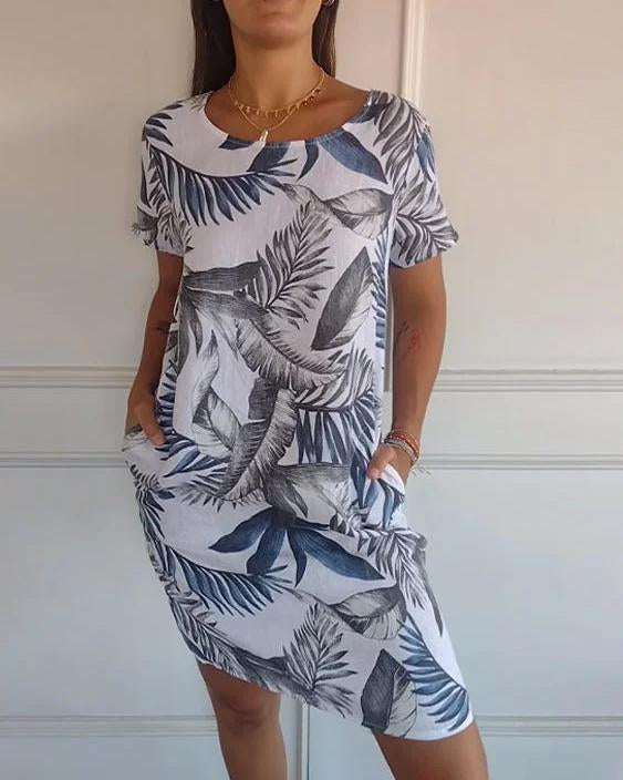Light Cotton-Linen Dress with V-Neck and Pockets | Ideal for Summer