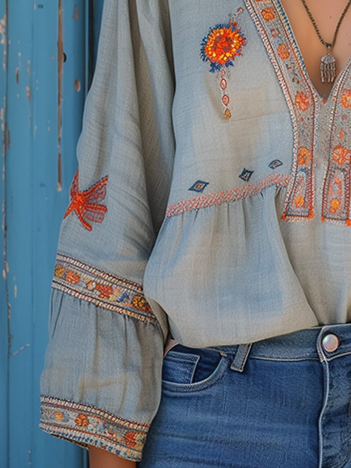 MADELINE – BOHO EMBROIDERED FLOWY BLOUSE