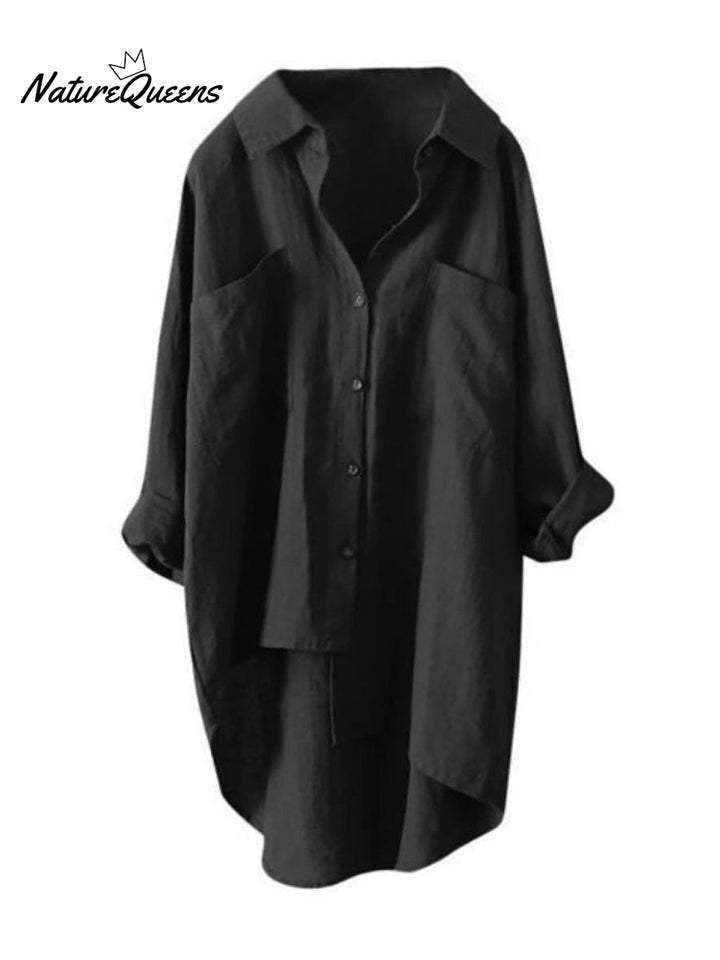 Women's Solid Color Loose Fit Oversized Elegant Casual Cotton And Linen Shirt