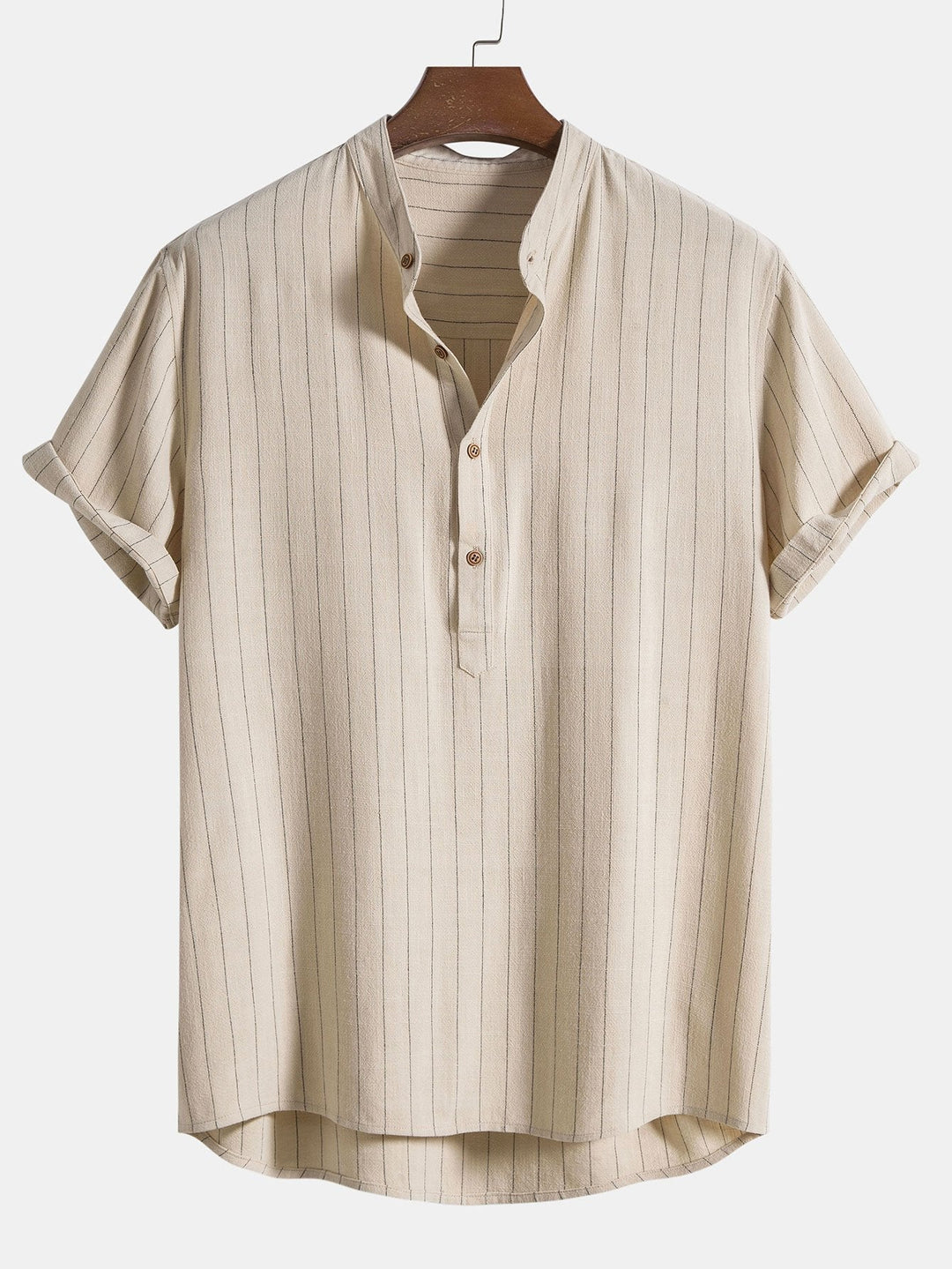 Linen Summer Set with Henley Shirt and Wide Pants for Men