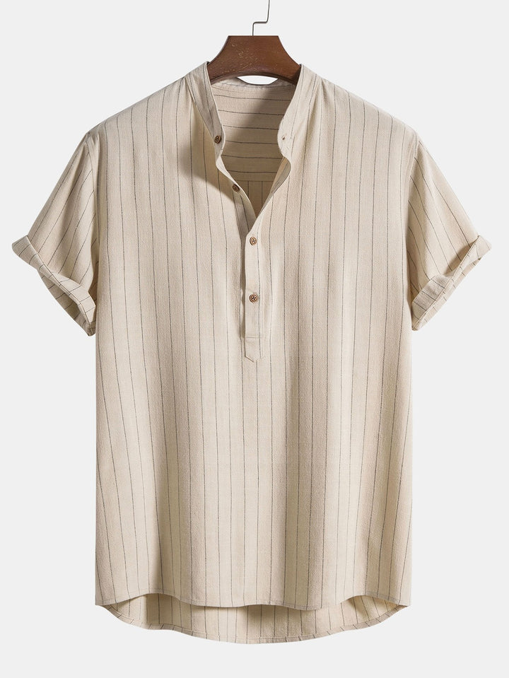 Linen Summer Set with Henley Shirt and Wide Pants for Men