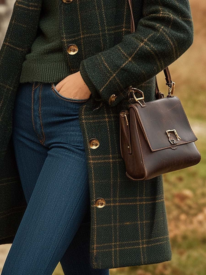 Elegant Women's Plaid Wool Winter Coat – Long Buttoned Outerwear