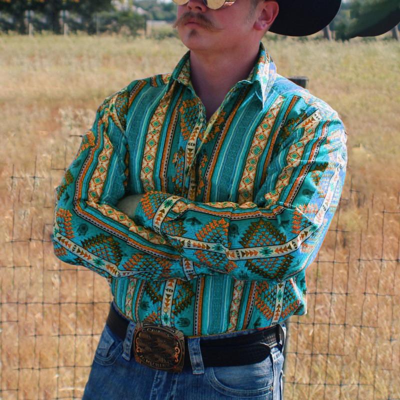 Men's Western Striped Shirt - Casual Long Sleeve