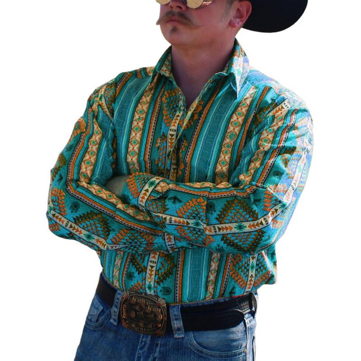 Men's Western Striped Shirt - Casual Long Sleeve