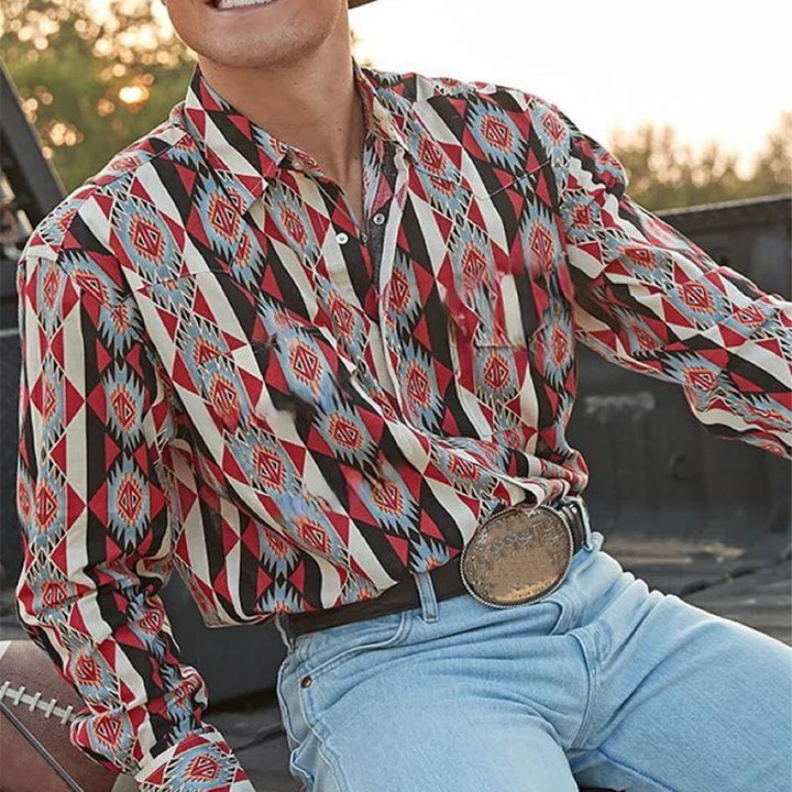 Men's Western Striped Shirt - Casual Long Sleeve