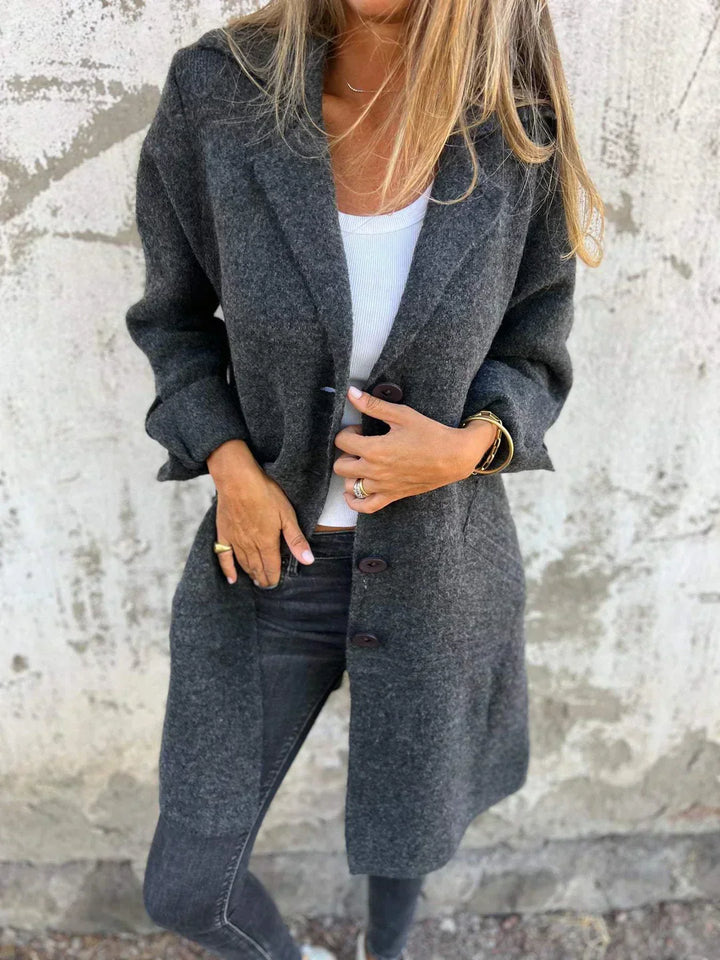 Oversized Women's Tweed Jacket – Chic Buttoned Notched Lapel