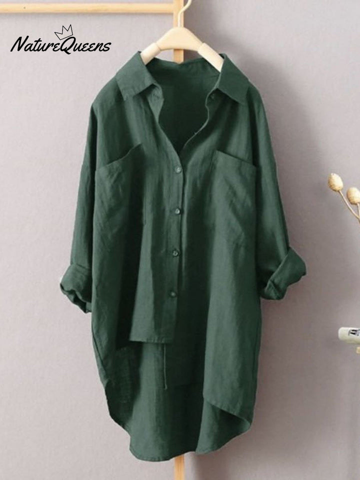 Women's Solid Color Loose Fit Oversized Elegant Casual Cotton And Linen Shirt