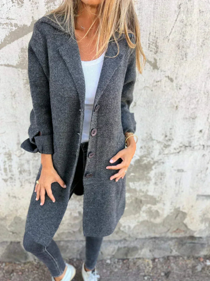 Oversized Women's Tweed Jacket – Chic Buttoned Notched Lapel