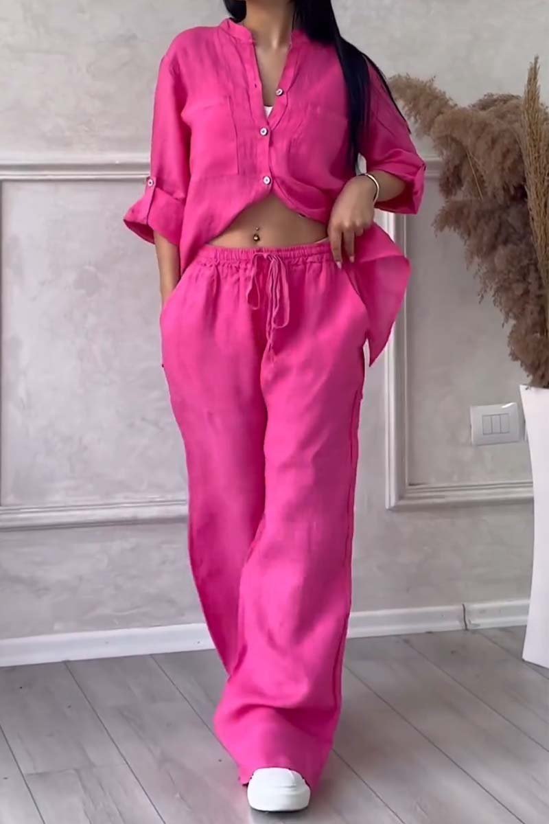 Fara Luxe Cotton & Linen Ensemble Shirt & Trousers Set - Elena Harper