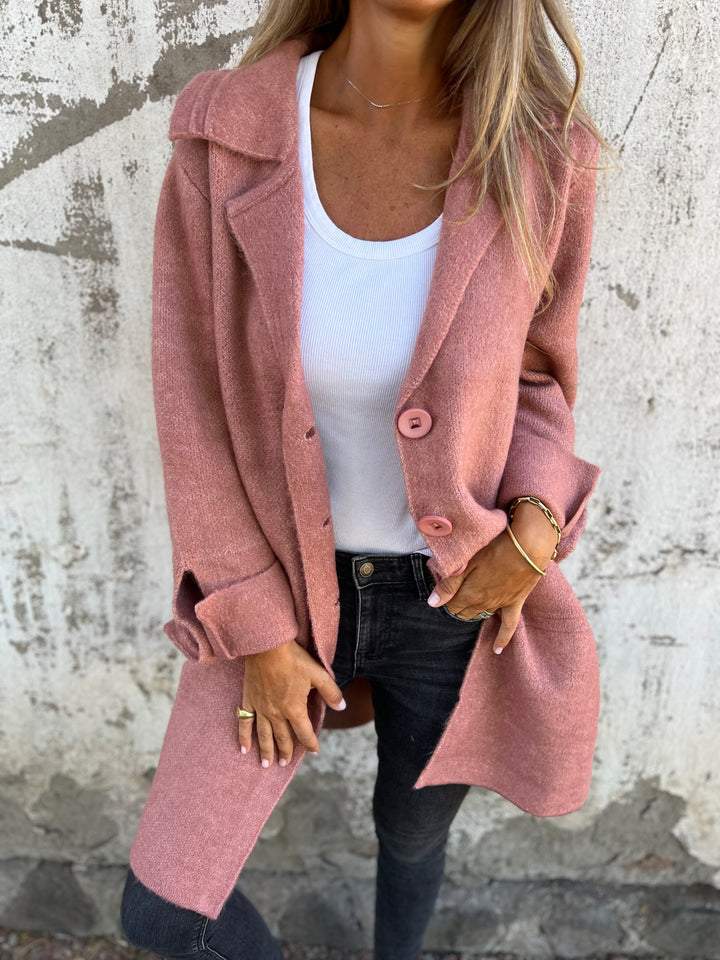 Oversized Women's Tweed Jacket – Chic Buttoned Notched Lapel