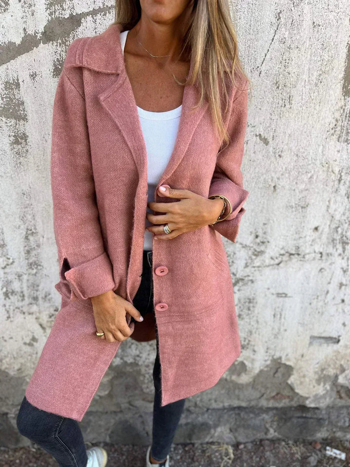 Oversized Women's Tweed Jacket – Chic Buttoned Notched Lapel