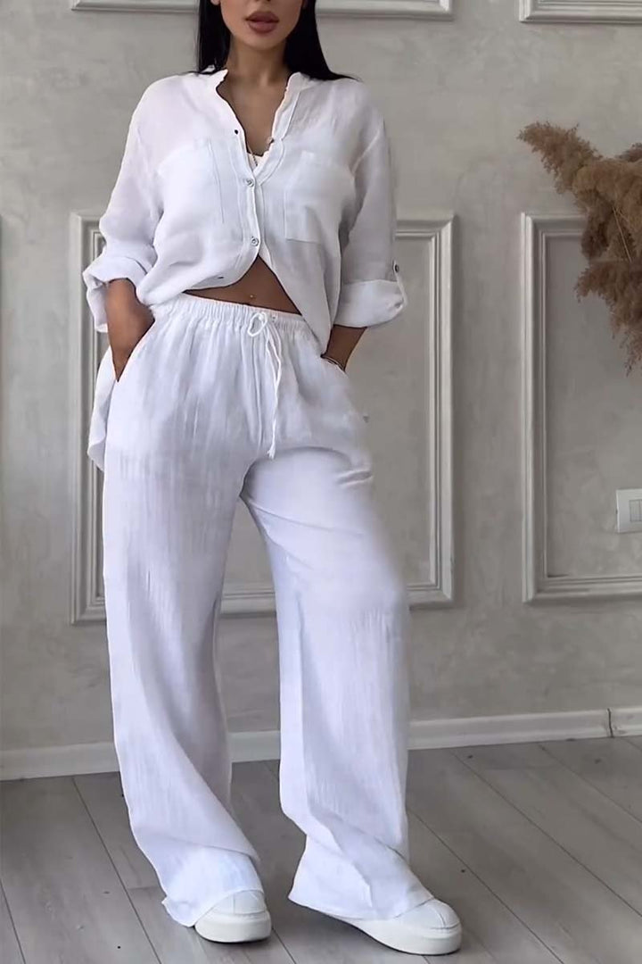 Fara Luxe Cotton & Linen Ensemble Shirt & Trousers Set - Elena Harper