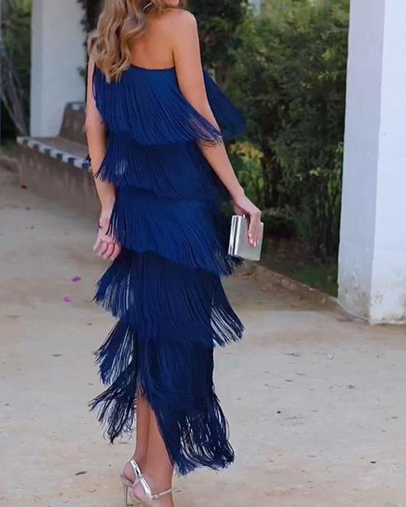 Maya-Off Shoulder elegant fringe dress - Elena Harper