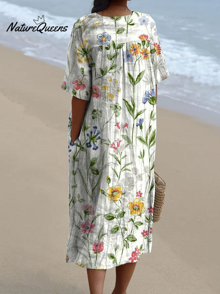 Women's Vintage Floral Casual Flowing Dress - Elena Harper