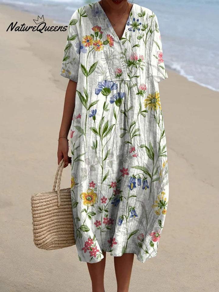 Women's Vintage Floral Casual Flowing Dress - Elena Harper