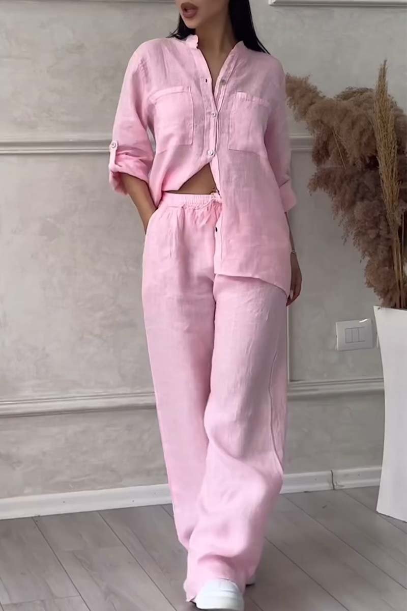 Fara Luxe Cotton & Linen Ensemble Shirt & Trousers Set - Elena Harper