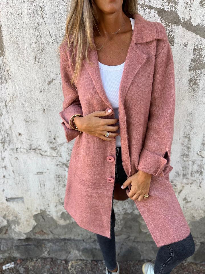Oversized Women's Tweed Jacket – Chic Buttoned Notched Lapel