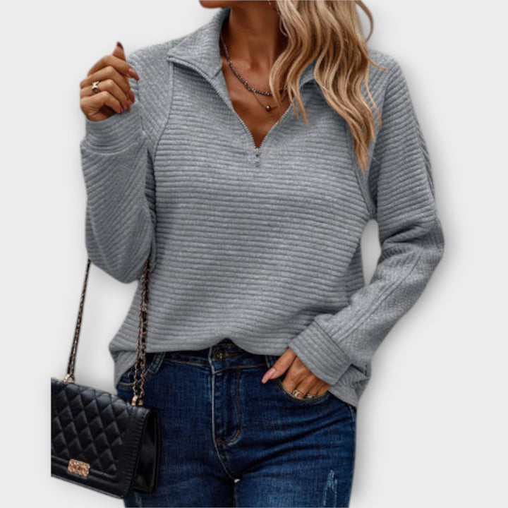 Annika | Women's Textured Quarter-Zip Sweater with Stand Neck