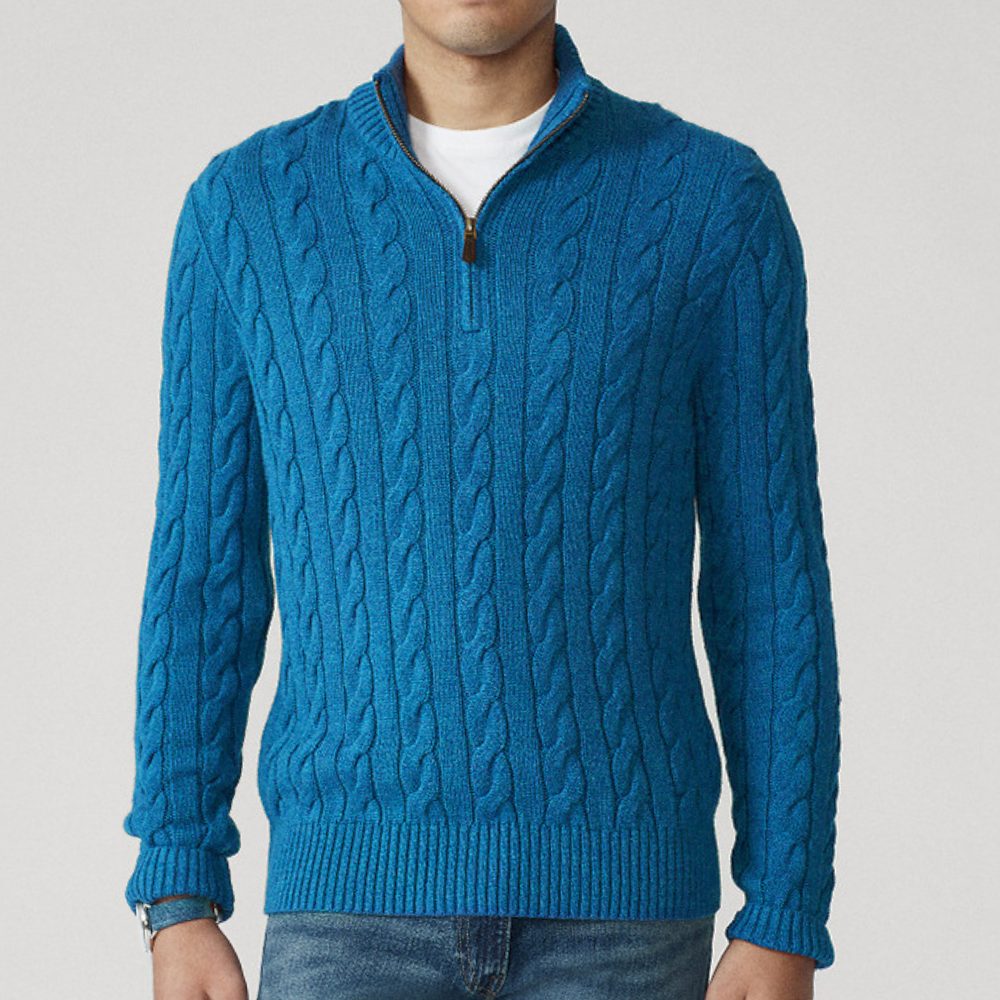 Cable Knit Sweater with Zipper for Men
